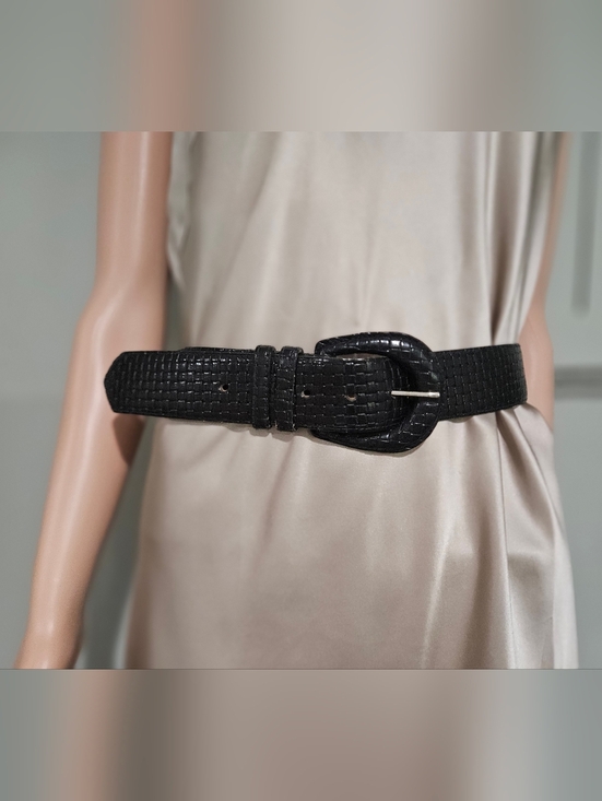 Ports International Italian Leather Belt – Black Embossed Statement Belt.Medium